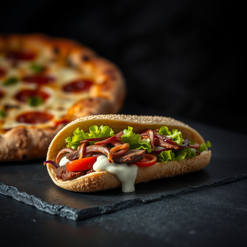 Döner im Fladenbrot und Pizza vom Meran Grill